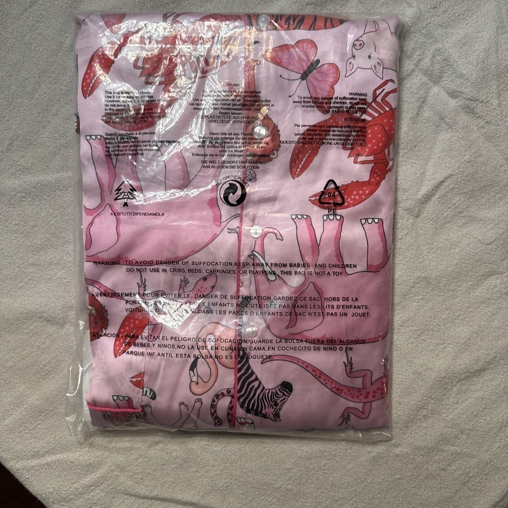 Anthropologie Karen Mabon Animal Pink Pajamas Set Size Large Top & Bottom - Picture 8 of 8